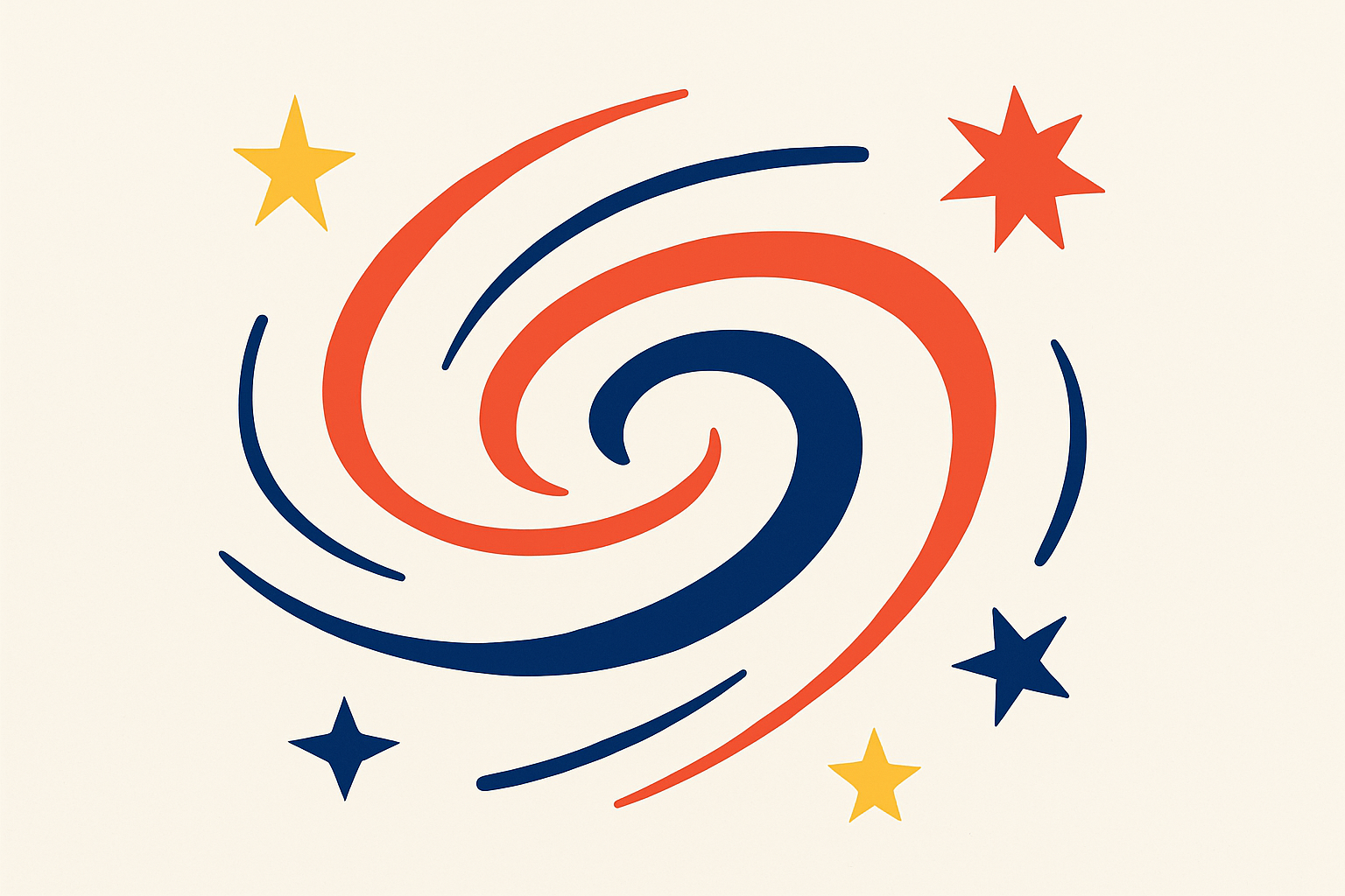 Spirale di linee colorate con stelle che simboleggia effetti visivi dinamici (VFX)
